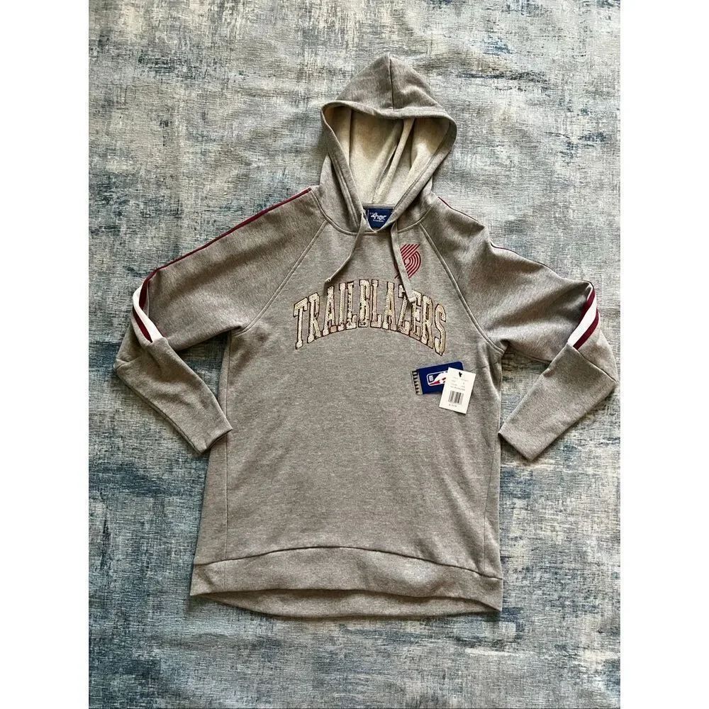 NWT! NBA Heathered Gray Portland Trailblazer Sequin Fleece Hoodie Medium